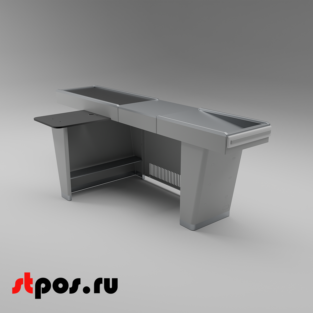 02_Кассовый бокс Stream-L-290-Т120 (тр-р120 см, шлиф. нерж., б_выр, уз_нак.), RAL9022, Серый, Левый