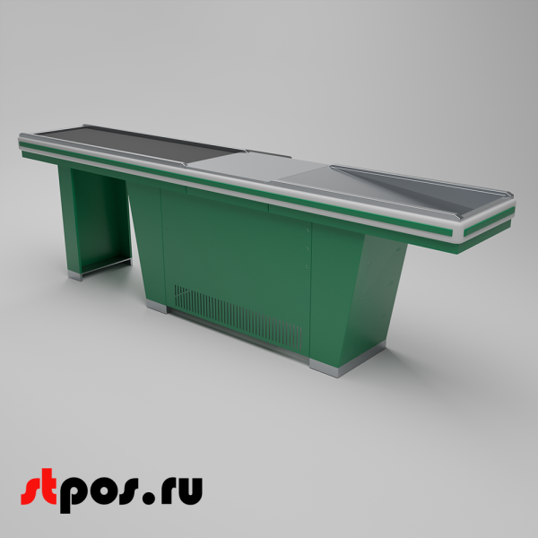 00_Кассовый бокс Stream-L-320-Т150 (тр-р 150см,шл_нерж.,б_выр_,уз_нак.), RAL6029, Зеленый, Правый