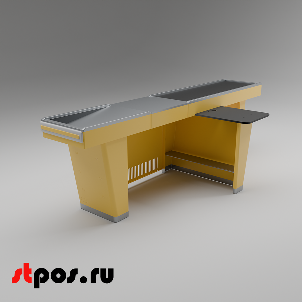02_Кассовый бокс Stream-L-290-Т150 (тр-р 150см,шл_нерж.,б_выр,уз_нак), RAL1018, Желтый, Правый