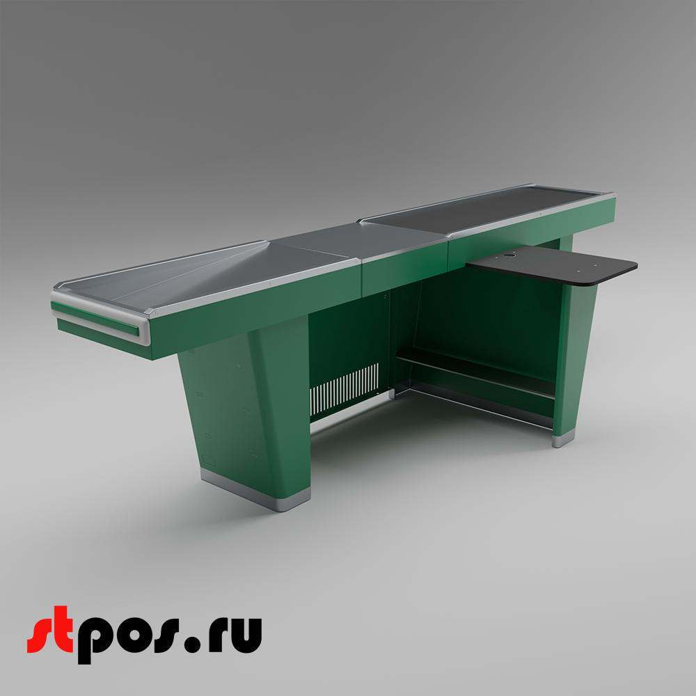 02_Кассовый бокс Stream-L-320-Т150 (тр-р 150см,шл_нерж.,б_выр_,уз_нак.), RAL6029, Зеленый, Правый