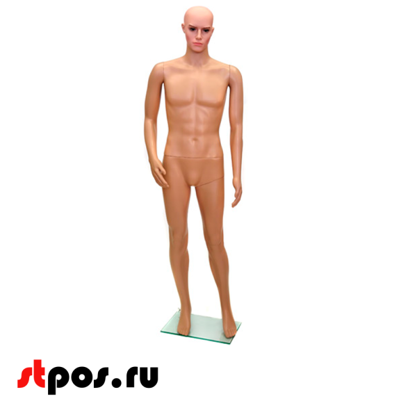 00_Манекен мужской, пластик, стоящий, рост 185см (94х75х95), с макияжем, телесный
